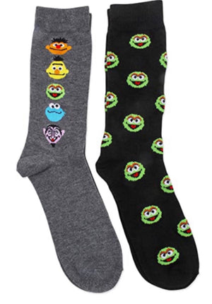 SESAME STREET Men’s 2 Pair Crew Socks BERT & ERNIE, OSCAR, COOKIE & THE COUNT - Novelty Socks for Less