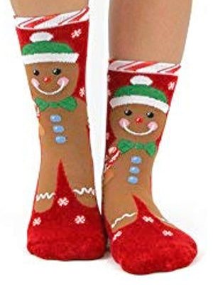 FOOT TRAFFIC Brand Ladies GINGERBREAD MAN NON-SKID SLIPPER SOCKS - Novelty Socks for Less