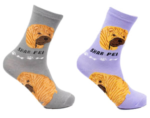 FOOZYS BRAND Ladies 2 Pair SHAR PEI Dog Socks - Novelty Socks for Less