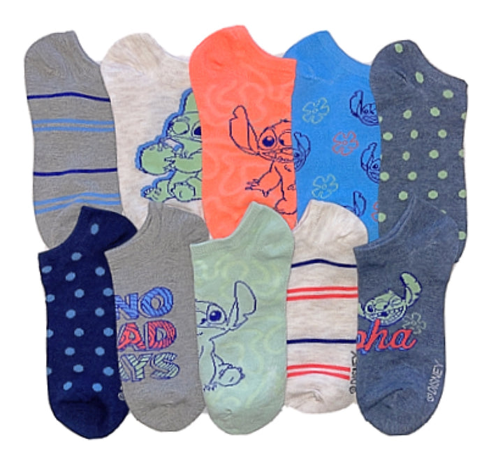 DISNEY LILO & STITCH Ladies 10 Pair Of Low Show Socks ‘NO BAD DAYS’