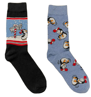 CHILLY WILLY PENGUIN MEN’S 2 PAIR OF CHRISTMAS SOCKS - Novelty Socks for Less
