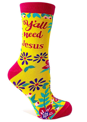 FABDAZ Brand Ladies Y’ALL NEED JESUS’ Socks - Novelty Socks for Less