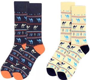 Parquet Brand Men’s EGYPTIAN Socks WITH CAMELS, HUMP DAY!  (CHOOSE COLOR IVORY OR BLUE) - Novelty Socks for Less