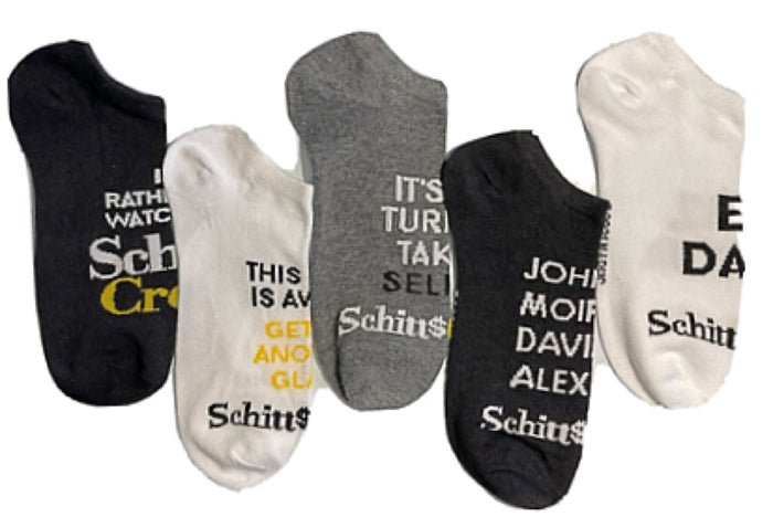SCHITT’S CREEK TV SHOW Ladies 5 Pair Of No Show Socks ‘EW DAVID’ 'THIS WINE IS AWFUL GET ME ANOTHER GLASS'