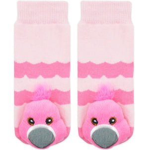 BOOGIE TOES Unisex Baby PINK FLAMINGO Rattle GRIPPER BOTTOM Socks By PIERO LIVENTI - Novelty Socks for Less