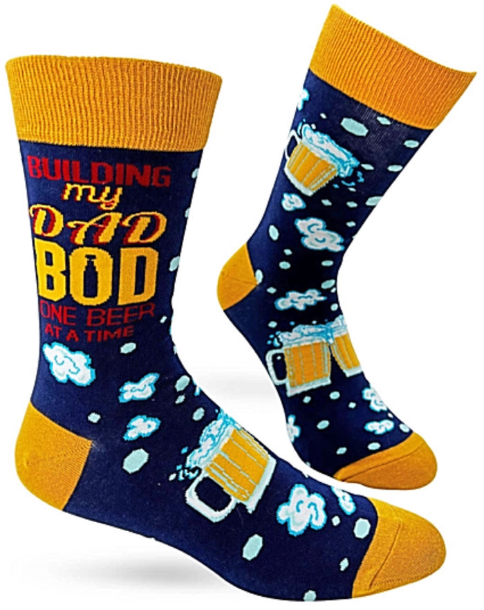 FABDAZ BRAND MEN’S BEER SOCKS ‘BUILDING MY DAD BOD ONE BEER AT A TIME’