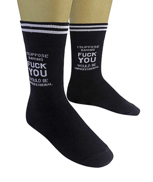 FUNATIC Brand Unisex ‘I SUPPOSE SAYING FUCK YOU WOULD BE UNPROFESSIONAL’ Socks - Novelty Socks for Less