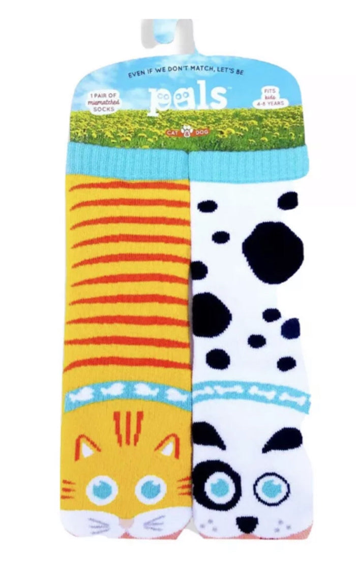 PALS SOCKS Brand Toddler CAT & DOG MISMATCHED GRIPPER Socks