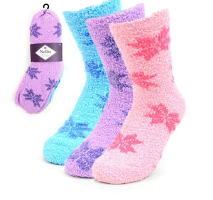 NOLLIA Brand Ladies 3 Pair SNOWFLAKES Warm & Fuzzy Socks - Novelty Socks for Less
