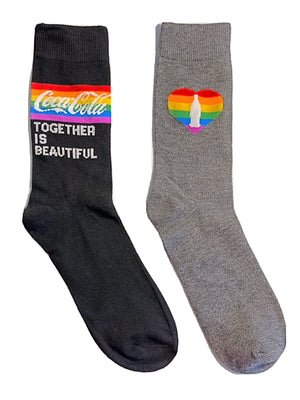 COCA-COLA Mens 2 Pair Of PRIDE Socks Coke Logo 'TOGETHER IS BEAUTIFUL' - Novelty Socks for Less