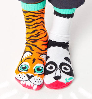 PALS SOCKS Brand Unisex PANDA & TIGER MISMATCHED GRIPPER BOTTOM SOCKS - Novelty Socks for Less