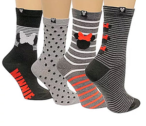 DISNEY Ladies 4 Pair MINNIE MOUSE Crew Socks - Novelty Socks for Less