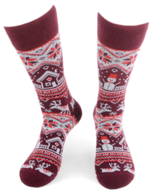 PARQUET Brand Men’s CHRISTMAS SWEATER Socks (CHOOSE COLOR BURGUNDY OR GREEN) - Novelty Socks for Less