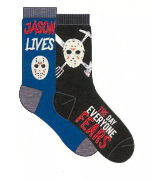 FRIDAY THE 13th Mens 2 Pair JASON VOORHEES Socks 'THE DAY EVERYONE FEARS' - Novelty Socks for Less