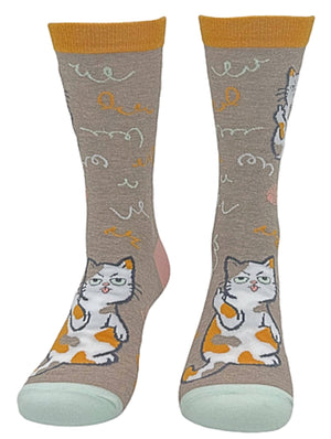 CRAZY DOG Brand Ladies CAT Socks CAT GIVING MIDDLE FINGER - Novelty Socks for Less