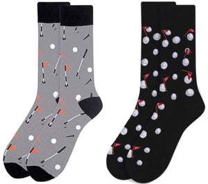 PARQUET Brand Men’s GOLF Socks GOLF BALLS & CLUBS (CHOOSE COLOR GRAY OR BLACK) - Novelty Socks for Less