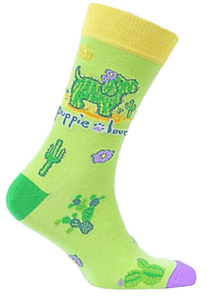 PUPPIE LOVE BY SOCKS N SOCKS Brand Adult Socks CACTUS PUP - Novelty Socks for Less
