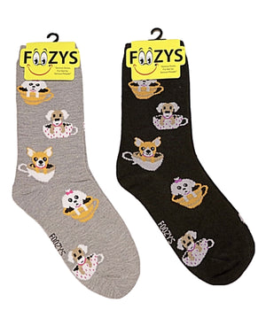 FOOZYS Brand Ladies TEA CUP DOGS 2 Pair Of Socks - Novelty Socks for Less