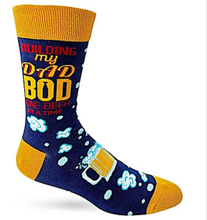 FABDAZ BRAND MEN’S BEER SOCKS ‘BUILDING MY DAD BOD ONE BEER AT A TIME’ - Novelty Socks for Less