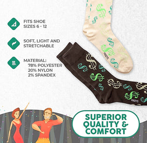 FOOZYS BRAND MEN’S 2 PAIR OF DOLLAR SIGNS/MONEY SOCKS - Novelty Socks for Less