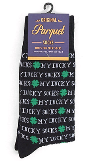 Parquet Brand Men’s St. Patrick's Day Socks ‘MY LUCKY SOCKS’ WITH CLOVERS - Novelty Socks for Less