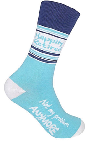 FUNATIC Brand Unisex Socks ‘HAPPILY RETIRED NOT MY PROBLEM ANYMORE’ - Novelty Socks for Less