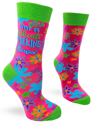 FABDAZ BRAND LADIES ‘I’M A DELICATE FUCKING FLOWER’ SOCKS - Novelty Socks for Less