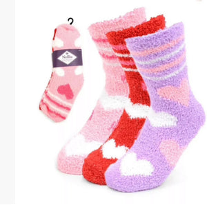 NOLLIA BRAND LADIES 3 PAIR HEARTS WARM & FUZZY SOCKS - Novelty Socks for Less