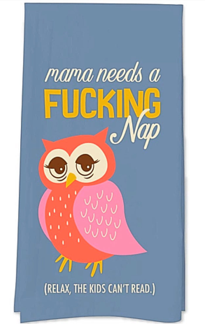 FUNATIC Brand Kitchen Tea Towel ‘MAMA NEEDS A FUCKING NAP (RELAX, THE KIDS CAN’T READ.)