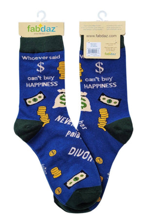 FABDAZ Brand Ladies WHOEVER SAID MONEY CAN’T BUY HAPPINESS NEVER PAID FOR A DIVORCE Socks - Novelty Socks for Less