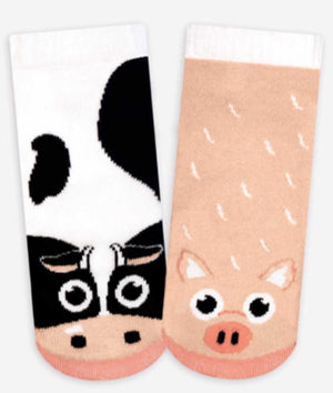 PALS SOCKS Brand Unisex COW & PIG Mismatched Gripper Bottom Socks (CHOOSE SIZE) - Novelty Socks for Less