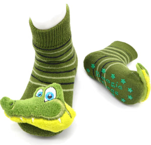 BOOGIE TOES Baby Unisex ALLIGATOR Rattle GRIPPER BOTTOM SOCKS by PIERO LIVENTI - Novelty Socks for Less