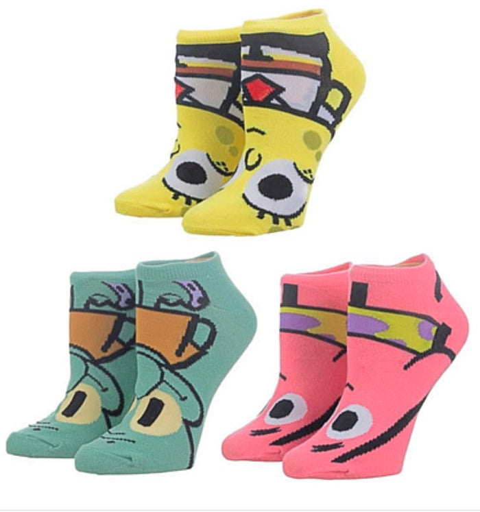 SPONGEBOB SQUAREPANTS Ladies 3 Pair Of Ankle Socks BIOWORLD Brand