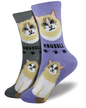 FOOZYS BRAND Ladies 2 Pair RAGDOLL CAT Socks - Novelty Socks for Less