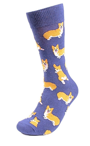 PARQUET Brand Men’s CORGI Dog Socks BLUE Or GRAY - Novelty Socks for Less