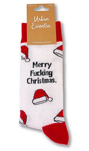 URBAN ECCENTRIC Men’s MERRY FUCKING CHRISTMAS Crew Socks - Novelty Socks for Less