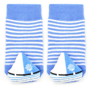 BOOGIE TOES Unisex Baby SAILBOAT RATTLE GRIPPER BOTTOM SOCKS By PIERO LIVENTI - Novelty Socks for Less