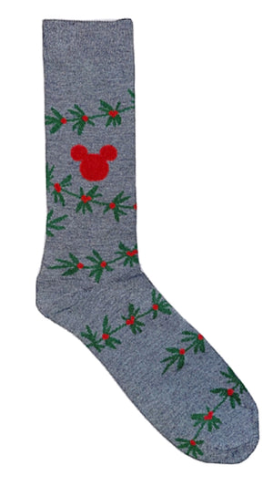 DISNEY MEN’S MICKEY MOUSE CHRISTMAS SOCKS WITH HOLLY LEAVES, BERRIES - Novelty Socks for Less