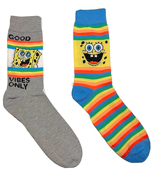 SPONGEBOB SQUAREPANTS Men’s 2 Pair Of PRIDE Socks GOOD VIBES ONLY - Novelty Socks for Less