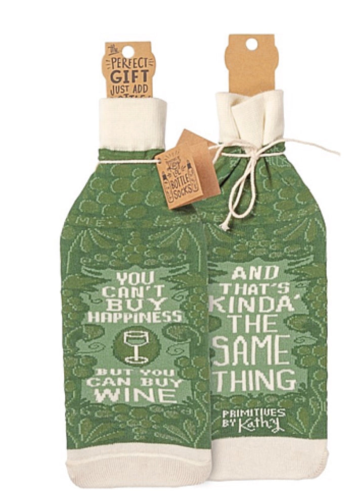 Primitives By Kathy ALCOHOL BOTTLE SOCK ‘YOU CAN’T BUY HAPPINESS BUT YOU CAN BUY WINE’