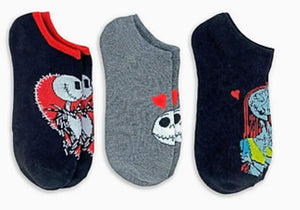 DISNEY NIGHTMARE BEFORE CHRISTMAS Ladies 3 Pair Of VALENTINES DAY No Show Socks - Novelty Socks for Less