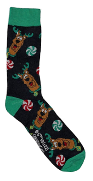 SCOOBY-DOO MEN’S CHRISTMAS SOCKS SCOOBY WITH ANTLERS & PEPPERMINT CANDIES - Novelty Socks for Less