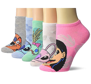 DISNEY LILO & STITCH Ladies 5 Pair Of No Show Socks - Novelty Socks for Less