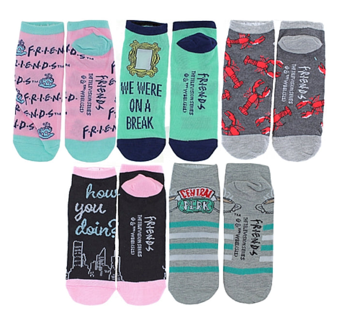 FRIENDS TV SHOW Ladies 5 Pair No Show Socks ‘HOW YOU DOIN?’ ‘WE WE’RE ON A BREAK’