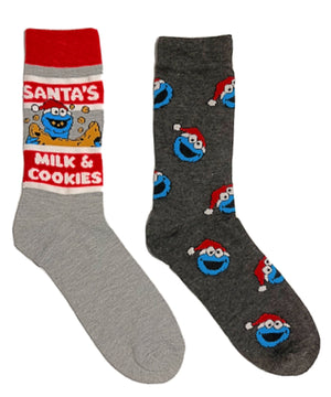 SESAME STREET Men’s 2 Pair Of COOKIE MONSTER CHRISTMAS Socks 'SANTA'S MILK & COOKIES' - Novelty Socks for Less