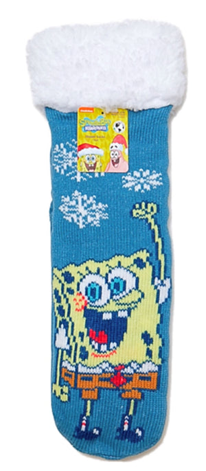 SPONGEBOB SQUAREPANTS LADIES CHRISTMAS SHERPA LINED GRIPPER BOTTOM SLIPPER SOCKS - Novelty Socks for Less