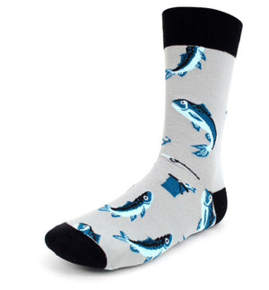 Parquet Brand Men’s Socks with FISH/FISHING POLES - Novelty Socks for Less