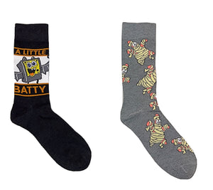 SPONGEBOB SQUAREPANTS MEN’S 2 PAIR OF HALLOWEEN SOCKS ‘A LITTLE BATTY’ - Novelty Socks for Less