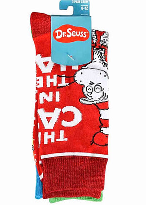 DR. SEUSS Men’s 3 Pair Of Socks CAT IN THE HAT BIOWORLD Brand - Novelty Socks for Less