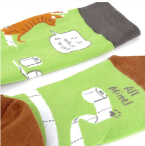 PARQUET BRAND Men’s CATS PLAYING WITH TOILET PAPER SOCKS 'I DO WHAT I WANT' - Novelty Socks for Less